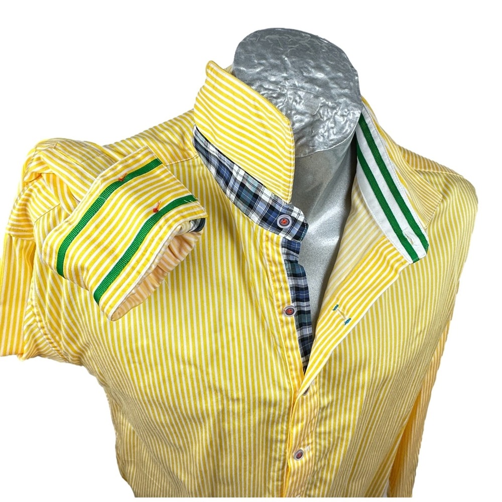 Robert Graham X‎ Mens Shirt Size 2XL Yellow Stripe Green Plaid Accents Cotton